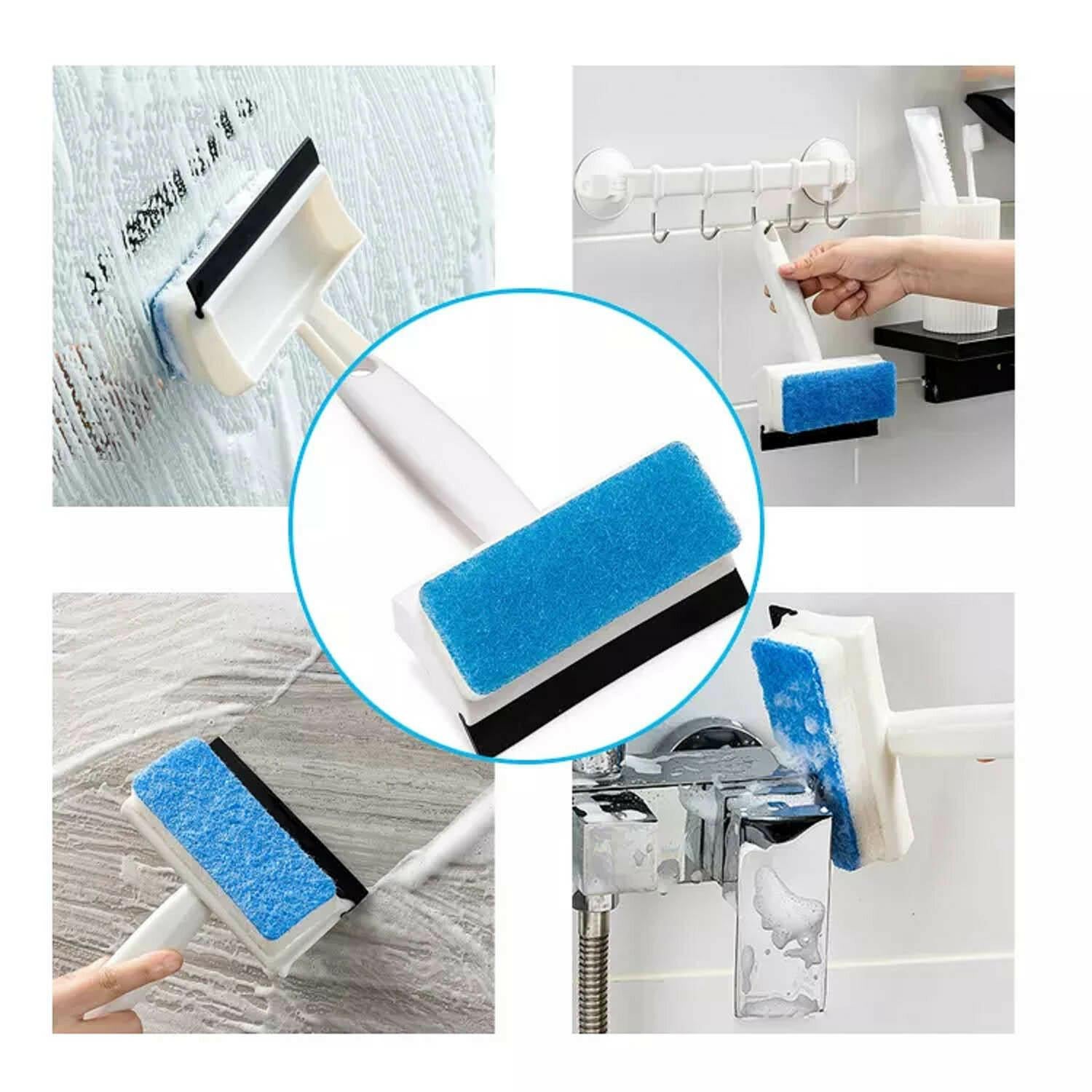 7602 2 in 1 Glass Wiper Cleaning Brush Mirror Grout Tile Cleaner Washing Pot Brush Double-Sided Glass Wipe Bathroom Wiper Window Glass Wiper 7602 2 in 1 Glass Wiper Cleaning Brush Mirror Grout Tile Cleaner Washing Pot Brush Double-Sided Glass Wipe Bathroom Wiper Window Glass Wiper
